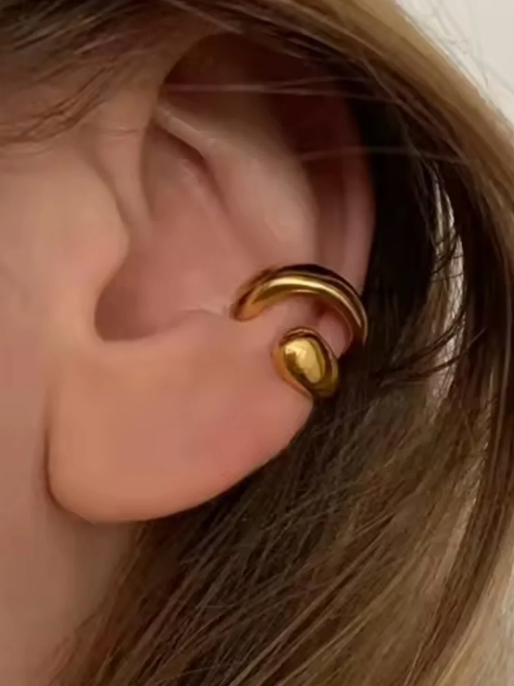 Gold Curve Right Ear Cuff Double-Loop Women’s Jewelry Chunky Earring Trendy Hoop